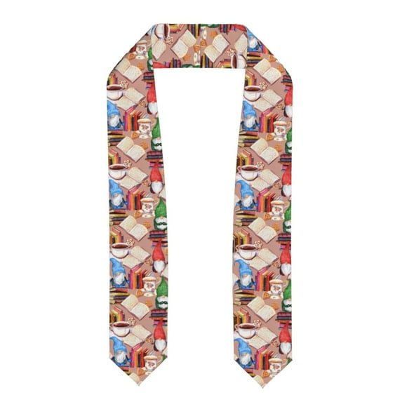 Xecao Gnomes Books Tea Cups Print Graduation Shawl Stole Honor Stole Adult 72" Academic Commencements