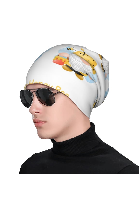 Gnomes Honey Bee Print Beanie Knitted Hat for Men Women, Winter Fashion Knit Cuffed Caps Unisex