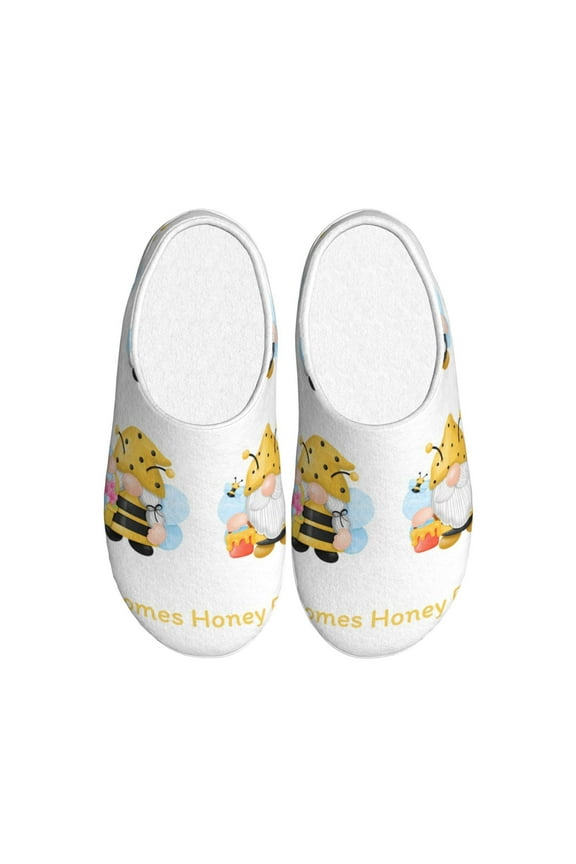 Gnomes Honey Bee Print Cotton Slippers Fuzzy Warm Cozy Slippers Non Slip House Slippers For Indoor Outdoor Cotton Slippers House Slippers-35/36