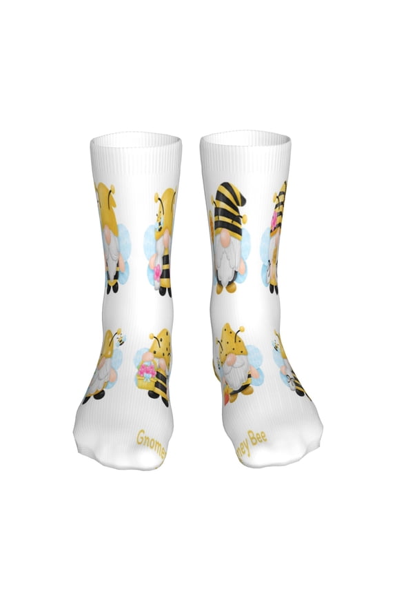 Gnomes Honey Bee Print Fashion No Heel Casual Crew Socks Cushioned Breathable for Men Women - Moisture wicking,Not easy to fade Suitable for daily