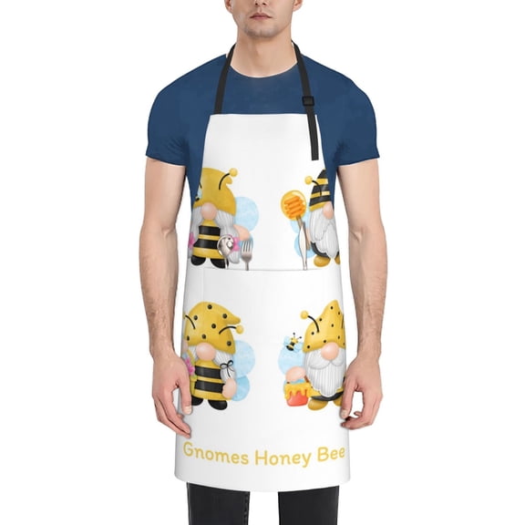 Xecao Gnomes Honey Bee Print Kitchen Cooking Aprons, Waterproof Adjustable Bib Aprons with 2 Pockets for Women Men Chef