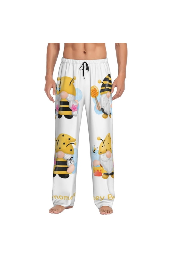 Gnomes Honey Bee Print Men's Straight Lounge Pajama Pants - The Ultimate in Comfortable Sleepwear-Large