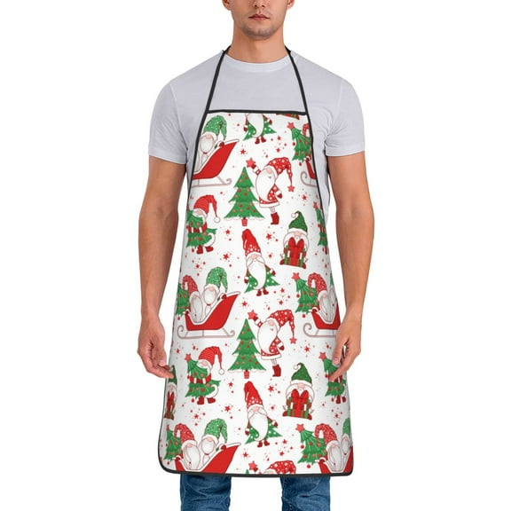 Xecao Gnomes Merry Christmas Print Funny BBQ Chef Aprons for Men Women,Adjustable Kitchen Cooking Aprons with Pocket Waterproof Oil Proof No Pilling Fading