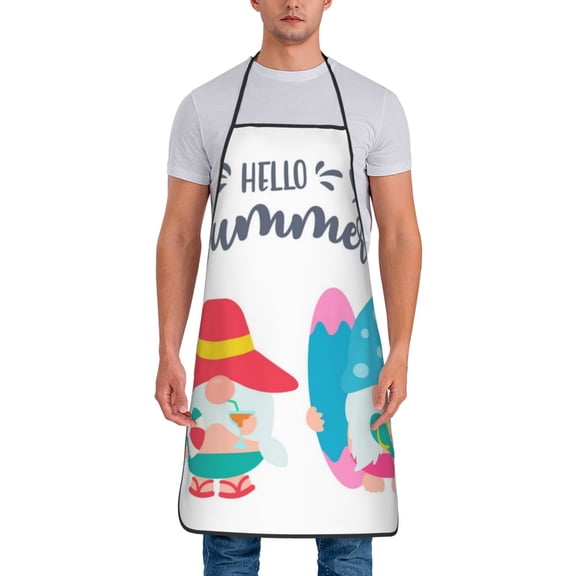 Xecao Gnomes Summer Print Funny BBQ Chef Aprons for Men Women,Adjustable Kitchen Cooking Aprons with Pocket Waterproof Oil Proof No Pilling Fading