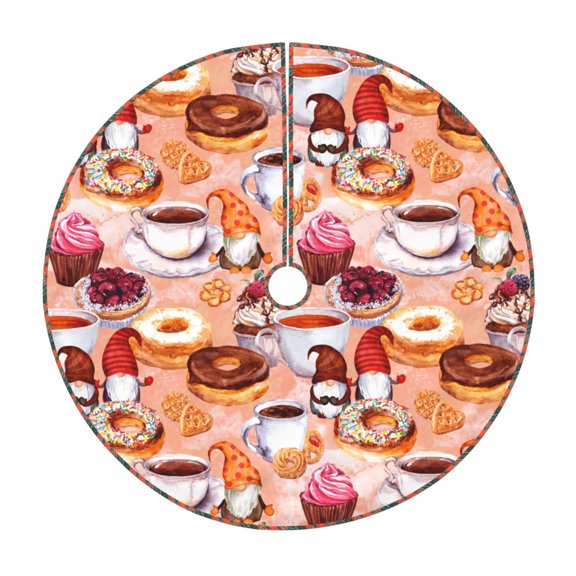 Xecao Gnomes With Coffee Pattern Christmas Tree Skirt Round Xmas Tree Mat Base Cover for Holiday Home Decorations-36"