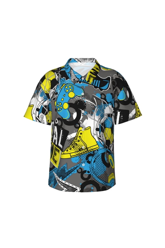 Goal Time print Hawaiian shirt - a stylish short-sleeve button-down for men, perfect for casual beach and tropical outings.
