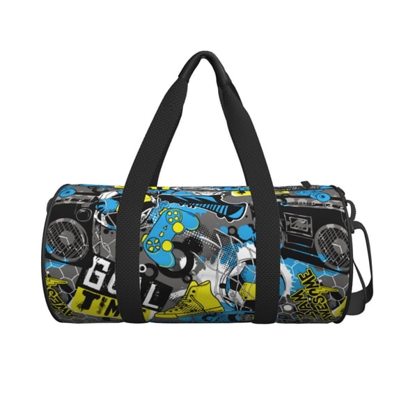 Xecao Goal Time print Round Travel Duffel Bag is a foldable gym bag with an inner pocket, perfect for travel sports