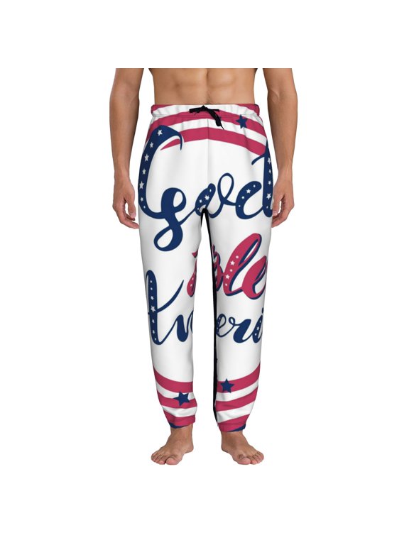 God Bless America Patriotic Star Print Active Tech Joggers for Men, Mens Sweatpants Lounge Pants with Pockets-3X-Large