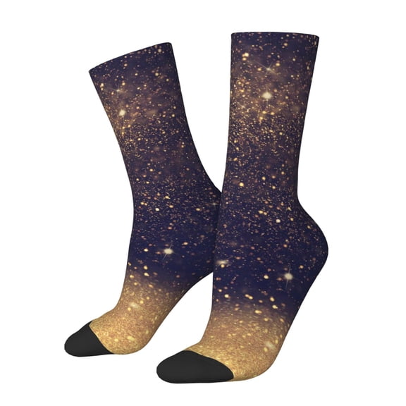 Xecao Gold Black Glitter Pattern Sport Socks for Women and Men Crew Socks Sporty Calf Socks Casual Socks