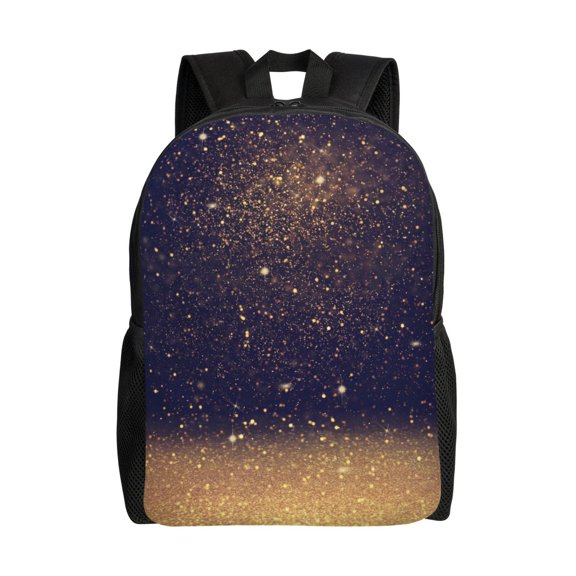 Xecao Gold Black Glitter Print School Backpack with Laptop Compartment Small Travel Laptop Backpack for Women Men Waterproof College Backpack Simple School Bag