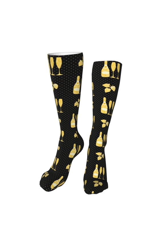 Gold Bottles Print Calf Socks Seamless Toe, Knee High Long Socks, Sports Socks Trouser Socks for Women and Men-One Size
