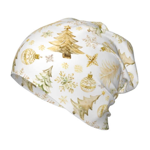 Xecao Gold Christmas Tree Print Beanie Hat Toddler Girls Boys, Baby Hats Winter Warm Knitted Thermal, Kids Winter Caps