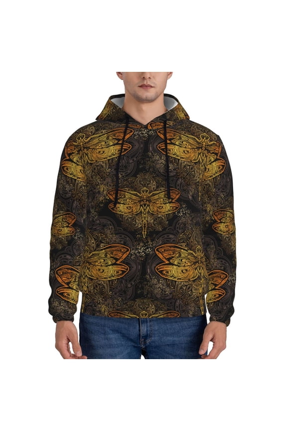Gold Dragonfly Mandala Pattern Men's Adult Pullover Hoodie,Hooded Sweatshirt-4X-Large