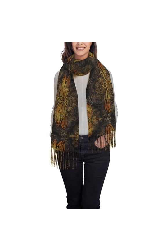 Gold Dragonfly Mandala Pattern Womens Winter Scarf Fall Scarf Oversized Large Scarf for Women Warm Shawl Wrap