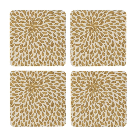 Xecao Gold Drops for MDF Cork Coaster 4 Pcs,Drink Coasters,Suit for House Warming Gifts New Home ,Coffee Table Decor-Square