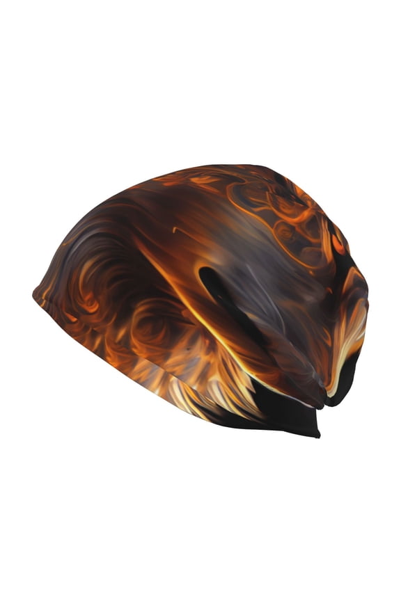 Gold Flame Pattern Wolf Print Knit Hat,Winter Beanie for Men Women, Beanie Soft Warm Ski Stocking Cuffed Cap