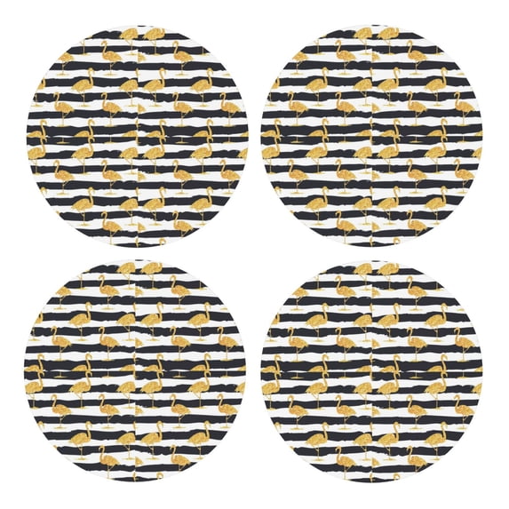 Xecao Gold Flamingo for MDF Cork Coaster 4 Pcs,Drink Coasters,Suit for House Warming Gifts New Home ,Coffee Table Decor-Round Shape