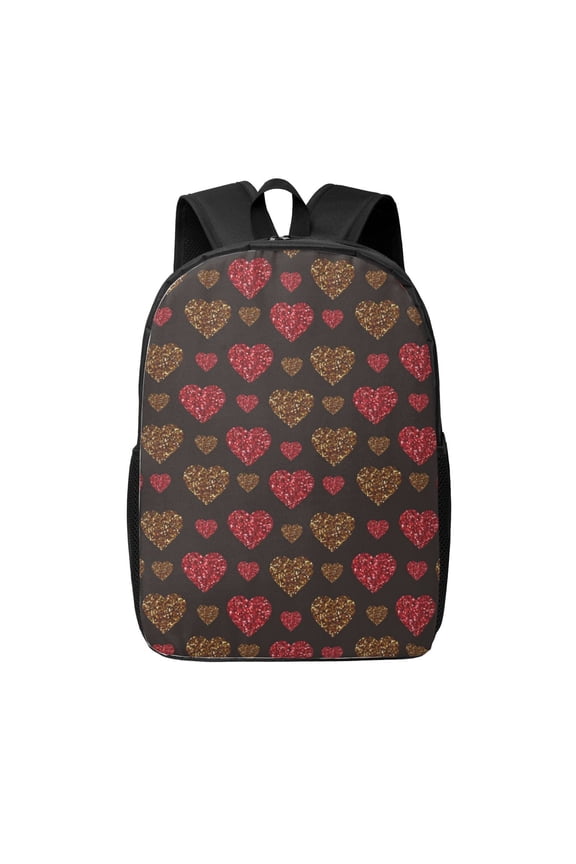 Gold Glitter Heart print Travel Backpack, Large Computer Backpack for Men Women, College School Rucksack Book Bag
