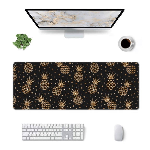 Xecao Gold Glitter Pineapples for Mouse Pad - Waterproof Extended Contour Mouse Mat, Large Gaming Mousepad Laptop Keyboard Mat with Non-Slip Rubber Base