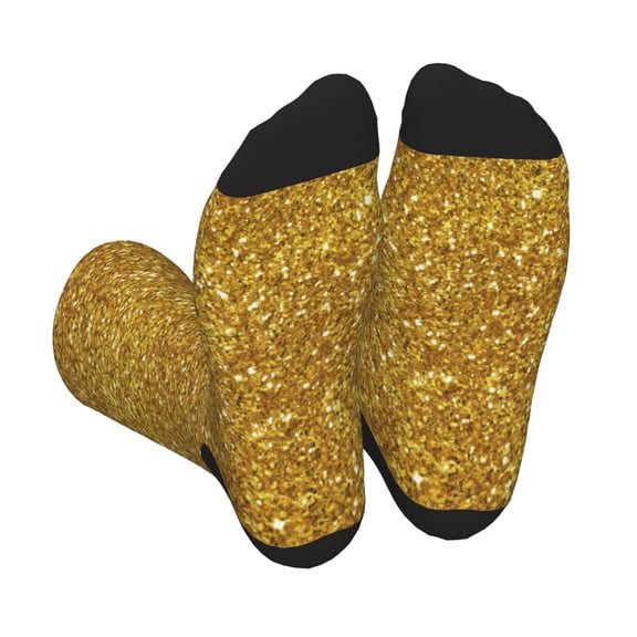 Xecao Gold Glitter Print Crew Socks for Men and Women, Men's Soft Moisture-wicking Sock
