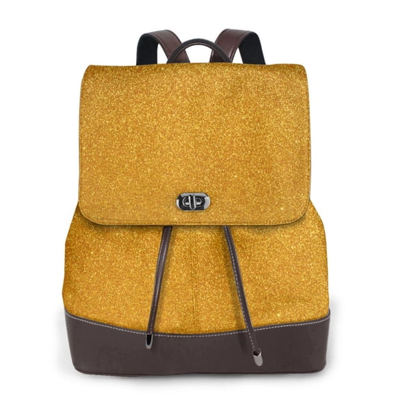 Xecao Gold Glitter Print Large Backpack Soft Leather for Women Travel with Compartment, Adjustable Convertible Strap