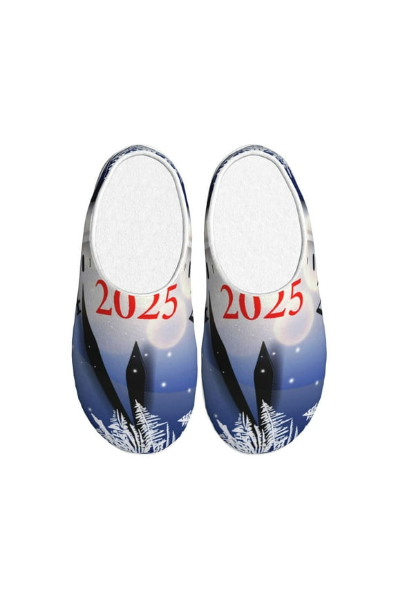 Gold Glitter Shining In Light With 2025 Print Cotton Slippers Fuzzy Warm Cozy Slippers Non Slip House Slippers For Indoor Outdoor Cotton Slippers House Slippers-8
