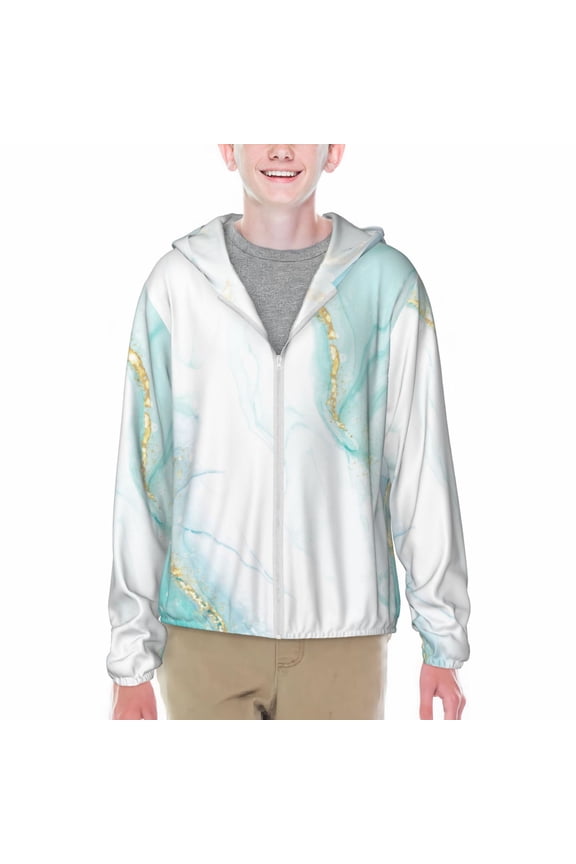 Gold Lines Marble Watercolor Print Fishing Shirts for teenager Long Sleeve UV Sun Protection Hoodie with Zipper Outdoor Hiking Shirts-Large