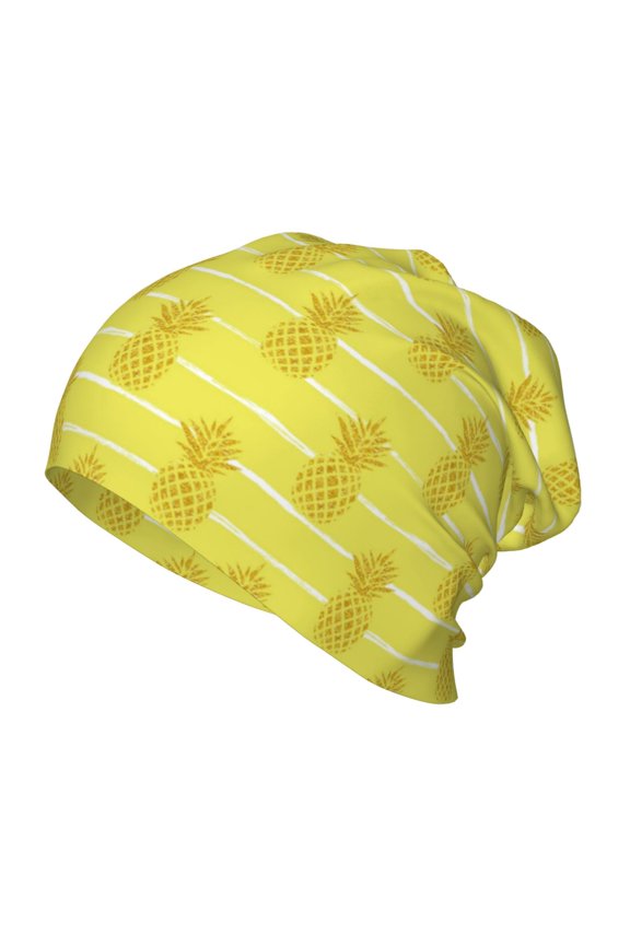 Gold Pineapple Print Beanie Hat Toddler Girls Boys, Baby Hats Winter Warm Knitted Thermal, Kids Winter Caps