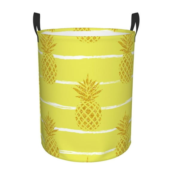 Xecao Gold Pineapple Print Laundry Hamper Basket,designed for Blanket Storage and Nursery Clothes in the Bedroom