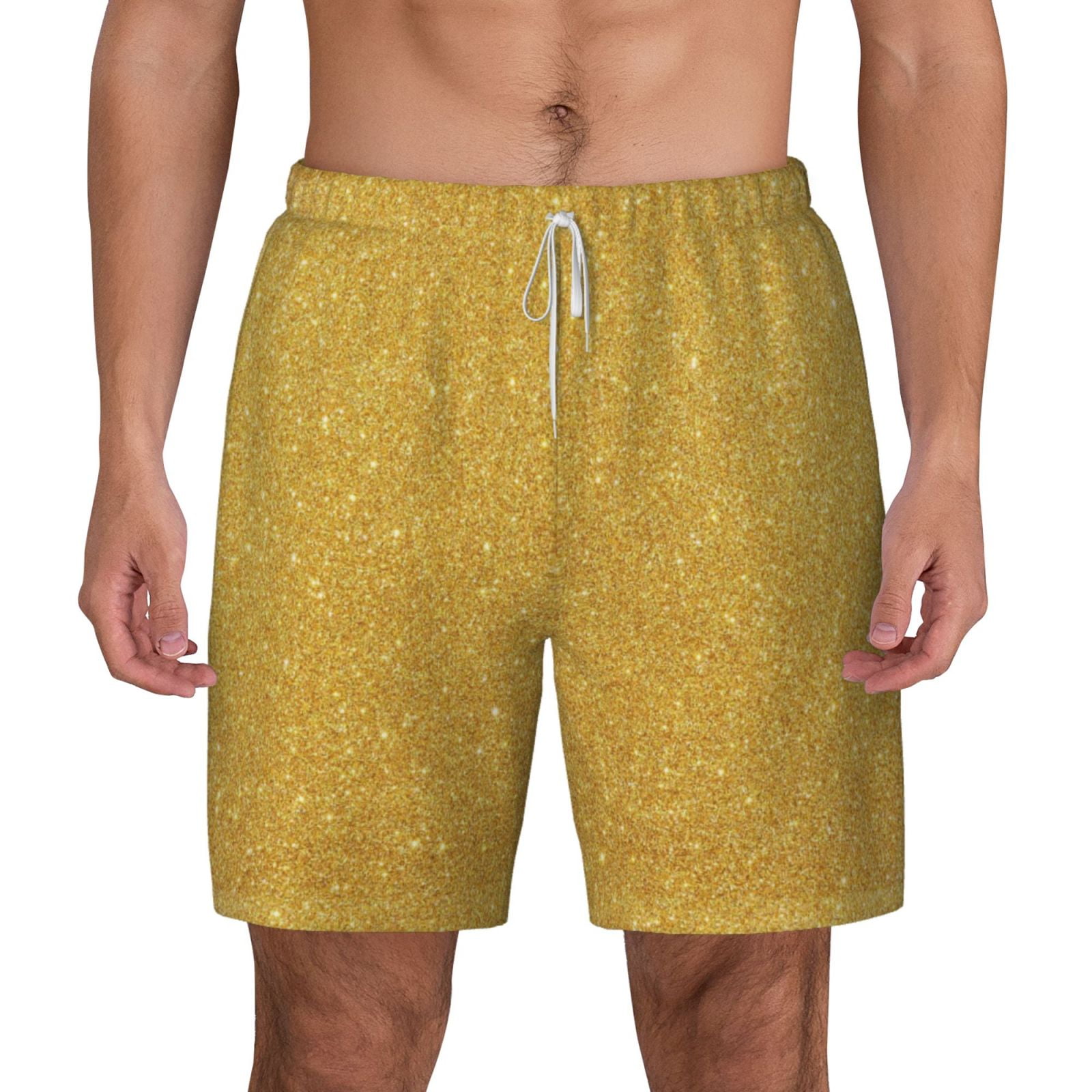 Xecao Gold Shiny for Men s Swimming Trunks Swim Trunks Quick Dry Swim Shorts with Mesh Lining Funny Swimwear Bathing Suits