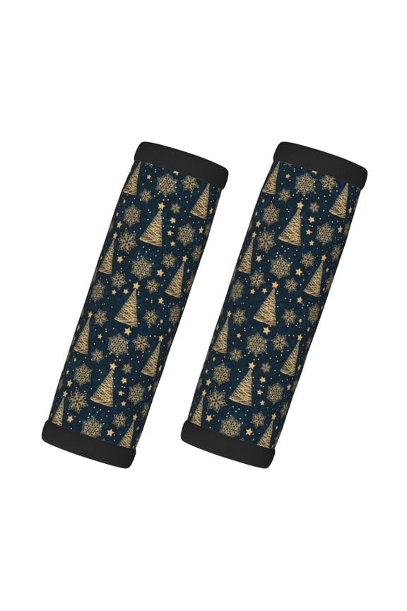 Gold Snowflake Christmas Tree Print 2 Pack Luggage Handles Wrap Grips Identifiers Bright Luggage Markers, Unique Travel Essentials,Bright Luggage Markers