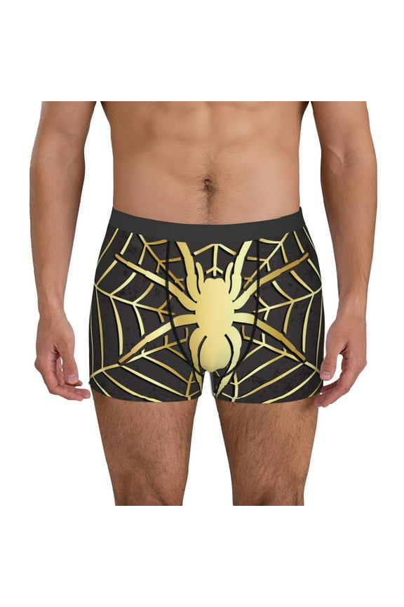 Gold Spider On The Web Print Men's Underwear Boxer Briefs Pack - Your ComfortSoft, Moisture-Wicking, and Breathable Choice for Men's Underwear-Small