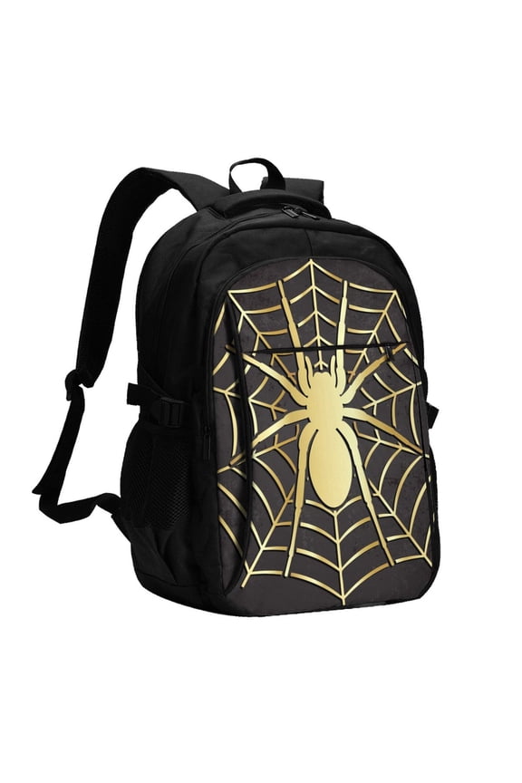 Gold Spider On The Web for Travel Laptop Backpack, USB-Charging-Enabled, Spacious Business Backpack for Men and Women,College School Computer Bag