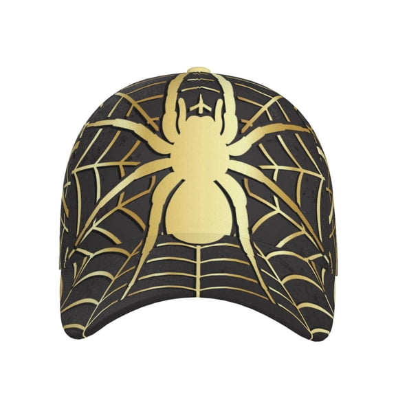 Xecao Gold Spider On The Web for Baseball Cap: Unisex, crafted from classic polyester twill fabric, featuring a soft unconstructed design