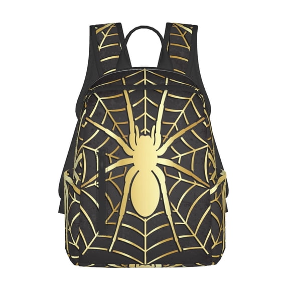 Xecao Gold Spider On The Web print Backpack For women men Aesthetic Lightweight Travel Daypack Simple Cute Backpack For Bookbag