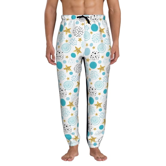 Xecao Gold Stars Blue Dots Pattern Print Active Tech Joggers for Men, Mens Sweatpants Lounge Pants with Pockets-Medium