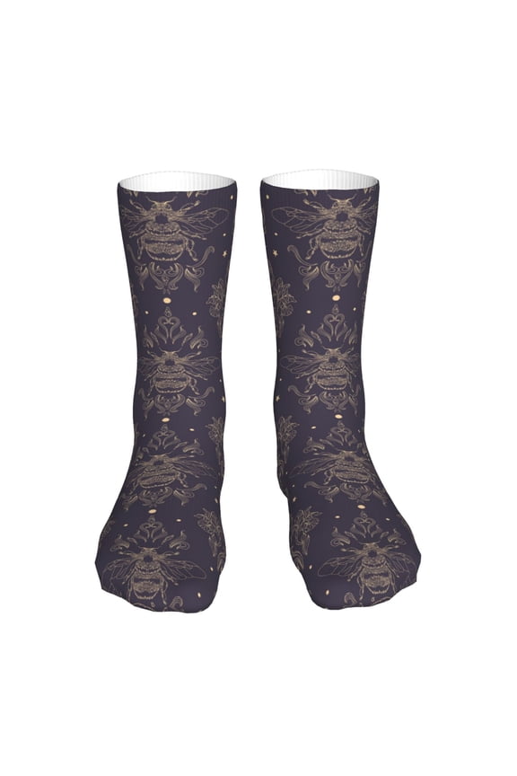 Golden Bumblebee Print Fashion No Heel Casual Crew Socks Cushioned Breathable for Men Women - Moisture wicking,Not easy to fade Suitable for daily