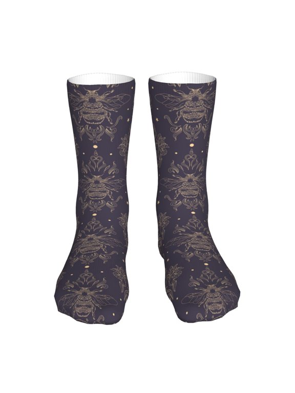 Golden Bumblebee Print Fashion No Heel Casual Crew Socks Cushioned Breathable for Men Women - Moisture wicking,Not easy to fade Suitable for daily