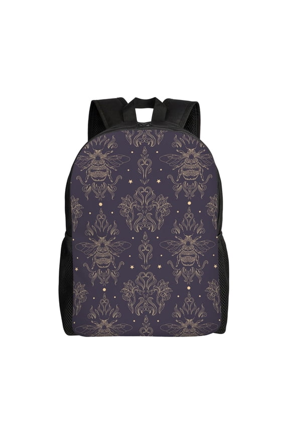 Golden Bumblebee Print School Backpack with Laptop Compartment Small Travel Laptop Backpack for Women Men Waterproof College Backpack Simple School Bag