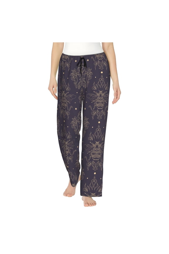 Golden Bumblebee Print Women's Straight Lounge Pajama Pants,The Epitome of Relaxed Sleepwear-