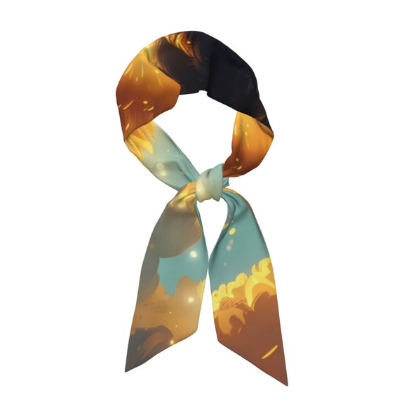 Xecao Golden Cloud Winged Dog Pattern Large Satin Head Scarf - Satin Hair Scarves Silk Bandana Scarf Headscarf Silk Feeling Scarf for Women