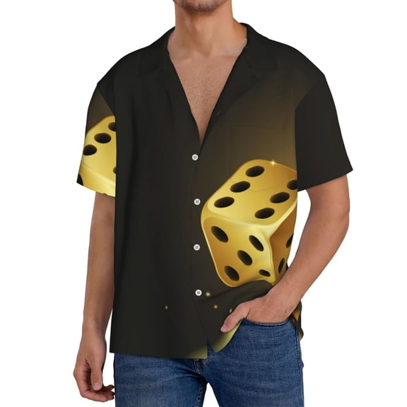 Xecao Golden Dice Men's Casual Short-sleeved Shirt, a button-up collared shirt with a pocket-4X-Large