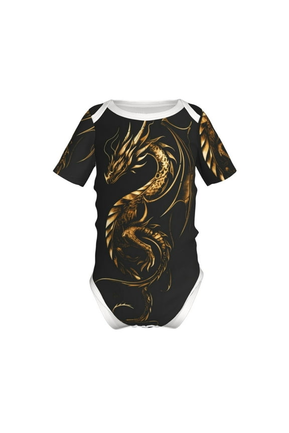 Golden Dragon Tattoo Art Pattern Baby Climbing Bodysuit Short Sleeve Onesie Unisex 0-12 Months Baby Shirt Newborn Outfits Crotch snap design-12 Months