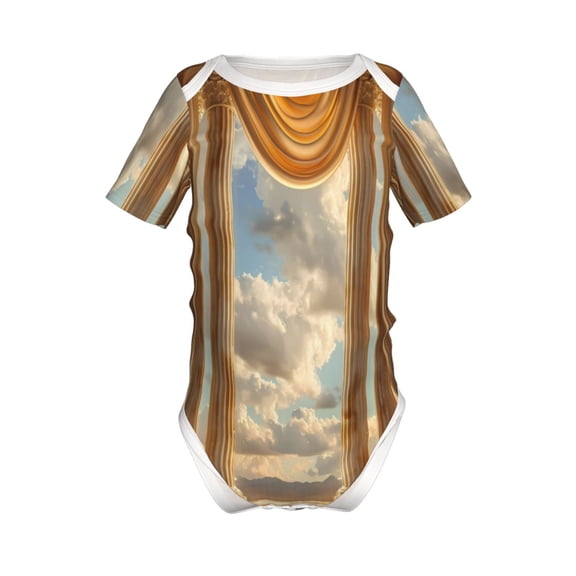Xecao Golden Drapes Pillars Clouds Pattern Baby Climbing Bodysuit Short Sleeve Onesie Unisex 0-12 Months Baby Shirt Newborn Outfits Crotch snap design-18 Months