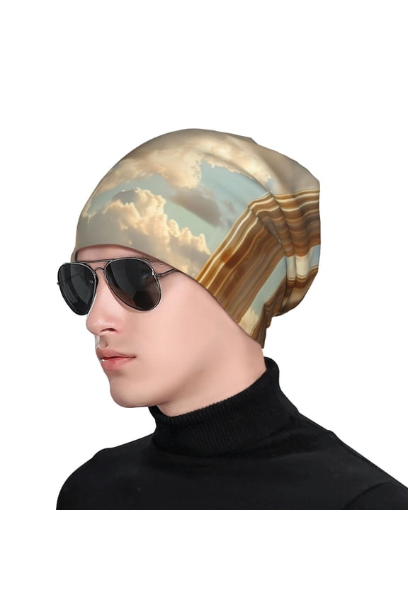 Golden Drapes Pillars Clouds Print Beanie Knitted Hat for Men Women, Winter Fashion Knit Cuffed Caps Unisex