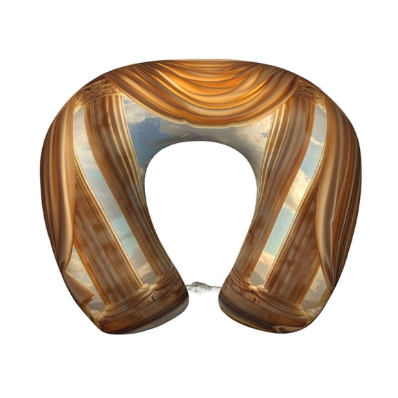 Xecao Golden Drapes Pillars Clouds Print Memory Foam Cervical Neck Pillow Versatile U-Shaped Pillows for Home,Office,Camping,Travelling,Soft Washable Cover