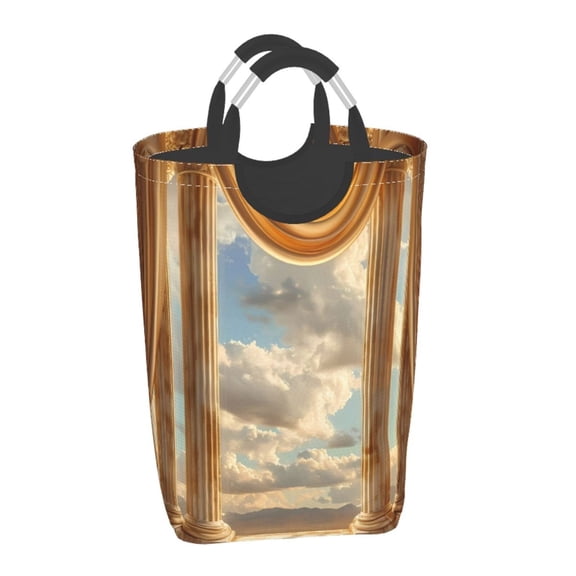 Xecao Golden Drapes Pillars Clouds for Laundry Basket,Collapsible Large Laundry Hamper,Wash Bag for Laundry Room, Rolling Laundry Basket with Handles
