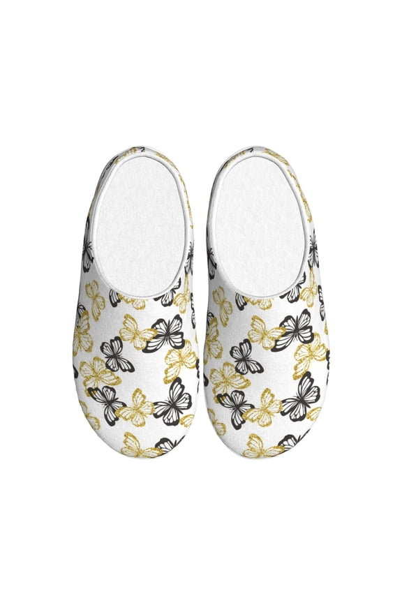 Golden Glitter Butterflies Print Cotton Slippers Fuzzy Warm Cozy Slippers Non Slip House Slippers For Indoor Outdoor Cotton Slippers House Slippers-35/36
