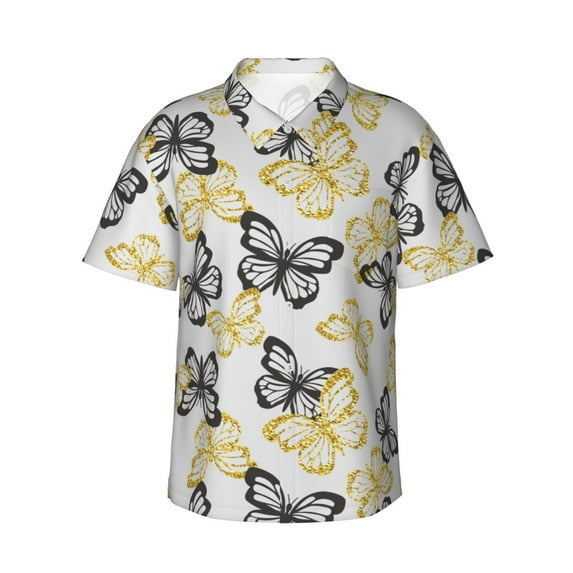 Xecao Golden Glitter Butterflies print Hawaiian shirt - a stylish short-sleeve button-down for men, perfect for casual beach and tropical outings.