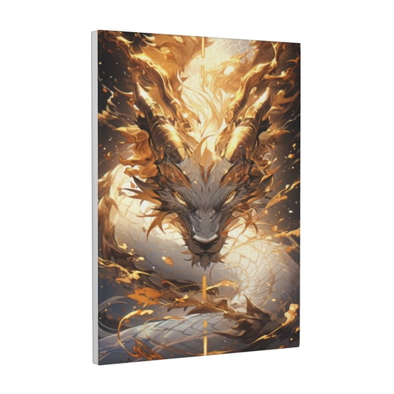 Xecao Golden Horned White Dragon for Ready-to-Hang Canvas Art 12x16 Inches - Waterproof HD Print Solid Wood Frame for Gifting,Vertical